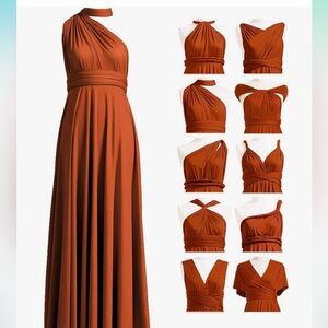 Burnt orange bridesmaids dress. One size fits all! Originally $50 on Amazon